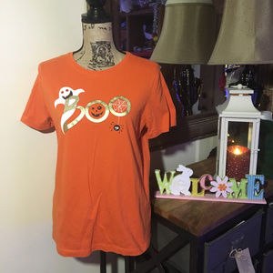 Orange Short Sleeve Top with "BOO" (Halloween)